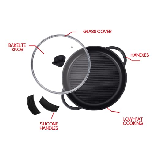American Coated Grilling pan for Grill, Induction Hob, Stove Tops | 12.60" Diameter Grill Pan with Glass Lid, Oven Safe up to 280*C - Image 3