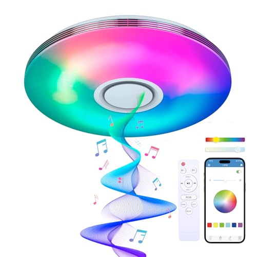 Plafón SmartLED Ksix Aura, Altavoz 5 W integrado, RGBIC+CCT, Diámetro 49 cm, 7.200 lm, 66 W, App iLink, Blanco