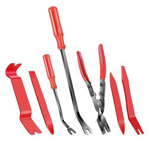 Xinodle 7 Pcs Auto Trim Removal Tool with Plastic Pry Tool Automotive Car Trim Rivet Clip Removal Tool for Door Panel Dashboard Body Auto Upholstery Car Fastener Clip Pliers Remover Tools Repair Kit