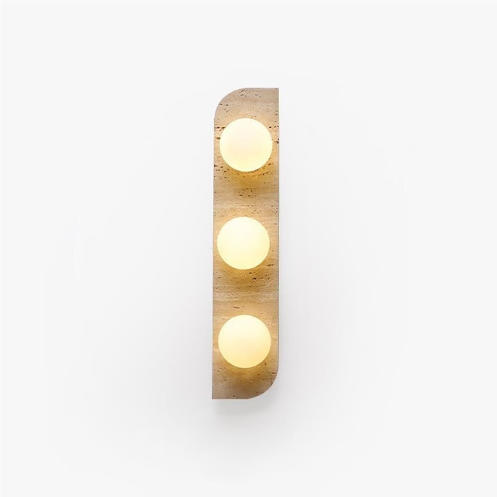 LYOUAE Vintage Yellow Travertine Wall Sconce Mid Century Natural Stone Wall Sconce Retro Glass Shade Bedside Light Fixture for Bedroom Living Room Hallway(3-Lights)