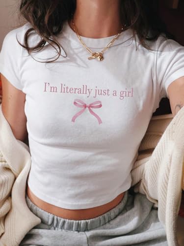 QJQ Women's Letter Graphic Bow Short Sleeve Crewneck Crop Tops Y2K Slim Fit Cute T Shirts Casual Trendy Tees2