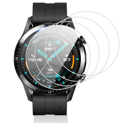 Vauki 4 Pezzi Vetro Temperato per Huawei Watch GT 2 46mm/GT 3 46mm, Durezza 9H Pellicola Protettiva, Antigraffio Senza Bolle Ultra HD Chiaro Installazione Facile Sensibile al tocco Vetrino Protezione
