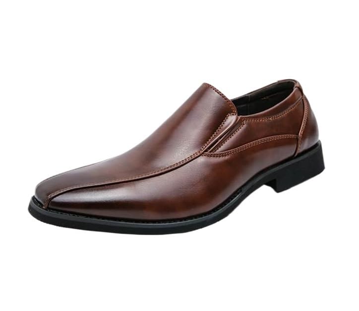 Men's Classic Leather Slip-On Oxfords Retro Comfortable Business Dress Shoes Softsole Walking Derby Shoes