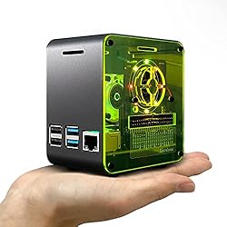 Ventilador Nespi Case ElectroCookie Funda Raspberry Pi 4, caja de aluminio de escritorio en miniatura con ventilador de refrigeración y luz ambiental que cambia de color (negro mate y neón)