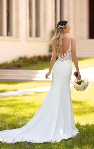 Simple Wedding Dresses for Bride 2025 Beach Boho Mermaid Wedding Gown A-Line Lace Applique Bride Gown with Train4
