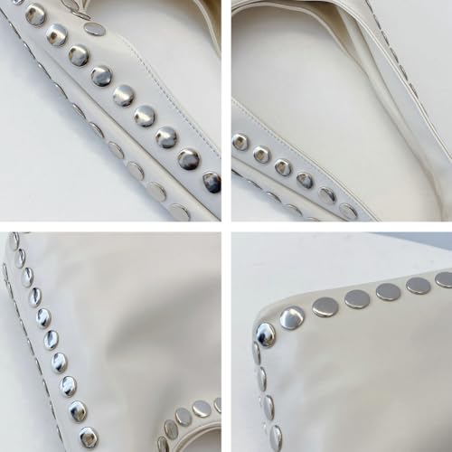 Cool Rivet Bucket Bag Stylish Solid Color Underarm Purse for Outdoor Party Travel Shoulder Bag for Women 20253