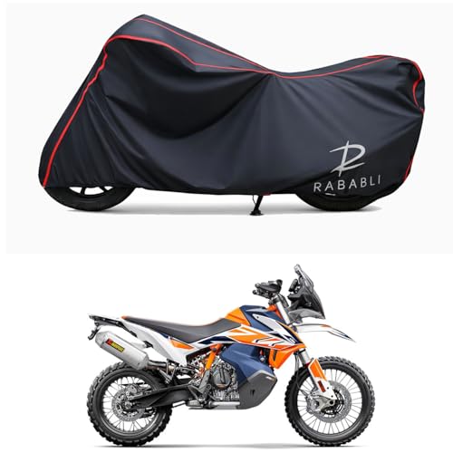 Image of Waterproof Bike Body Cover Compatible for | KTM 490 Adventure STD | Taffeta Fabric, Red Piping Design, Bottom Elastic Fit | Dustproof, Sun UV & Rain Protection for All Bikes