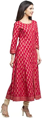 Yash Gallery Women's Cotton Relaxed Fit Anarkali Plus Size Gold Printed Kurta