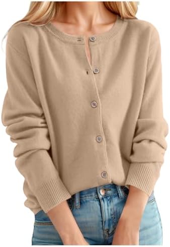 Cropped Sweater, Cardigan Sweaters for Women Lightweight Trendy Knit Casual Open Front Crew Neck Button Down Sweater
