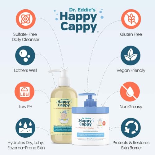 Image of Happy Cappy Baby Shampoo, Body Wash, & Moisturizing Cream Bundle | Eczema Body Wash and Lotion for Kids & Toddlers, Helps with Dryness, Reduces Itching, Dermatologist Tested, Fragrance-Free