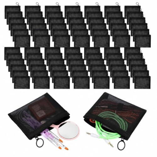 Image of Jexine 60 Pcs Mini Zipper Mesh Bags 4 inch x 3 inch Nylon Coin Pouch, Black