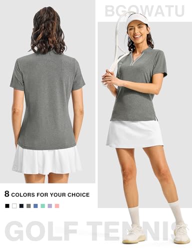 Image of BGOWATU Women's Golf Polo Shirts Short Sleeve Collarless Y-Neck Tennis Tops Quick Dry UPF 50+ Workout Shirt Lightweight