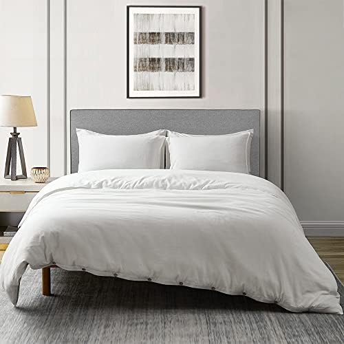 DAPU Linen Duvet Cover King, Washed Lightweight Bedding Set with Buttons Closures, 3 PCs Hypoallergenic Soft Linen Cotton Blend Duvet Cover Set with 8 Corner Ties (Off-White/Cotton Linen, King)