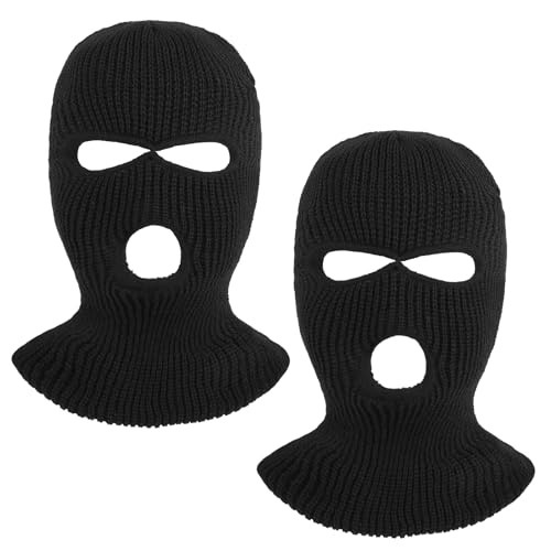 2 peças de 3 furos de malha para o rosto, máscara térmica de esqui quente de inverno balaclava para