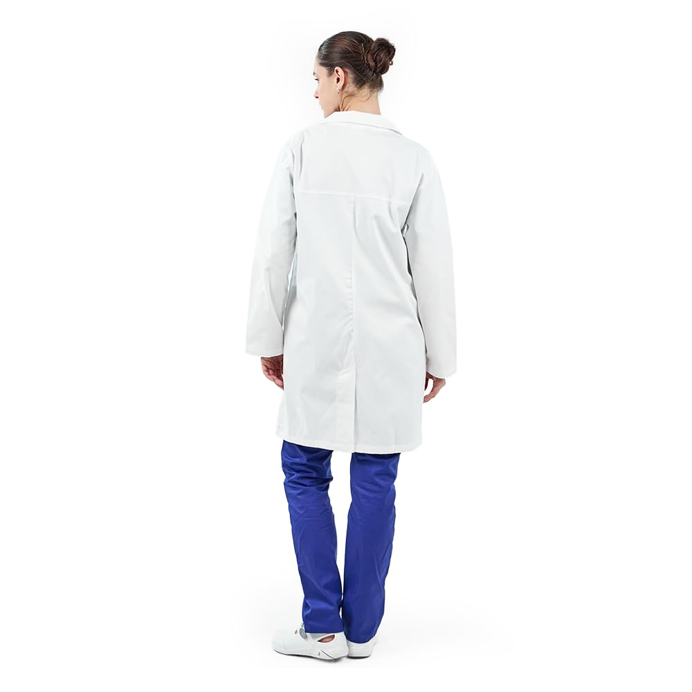 MYLOOKPRO - Bata médica Blanca de Manga Larga Colombia – Bata Profesional Unisex 100% algodón – Botones a presión – 3 Bolsillos – Ropa de Laboratorio, enfermería, odontología y Veterinaria