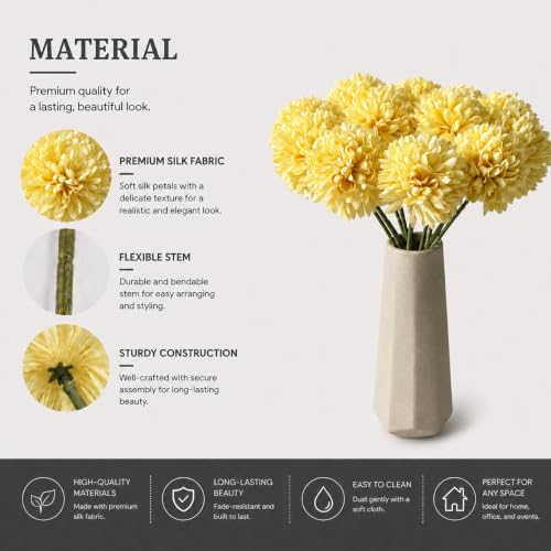 Image of Mandy's 12pcs Artificial Yellow Ball Chrysanthemum Flowers