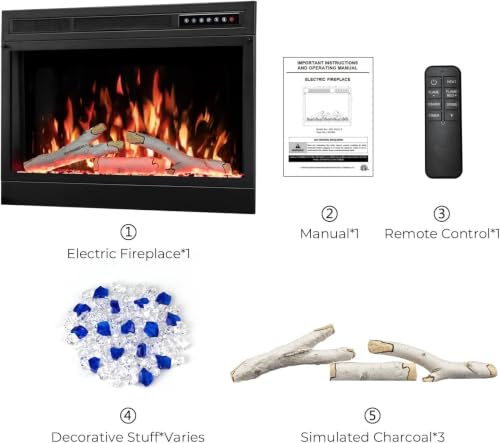 Image of R.W.FLAME 28 inch Electric Fireplace Insert, Adjustable 4 Flame Colors, 13 Log Colors, 5 Flame Speeds, Remote Control, Timer, Adjustable Temperature from 50F to 99F, 750W /1500W(28''X21'')