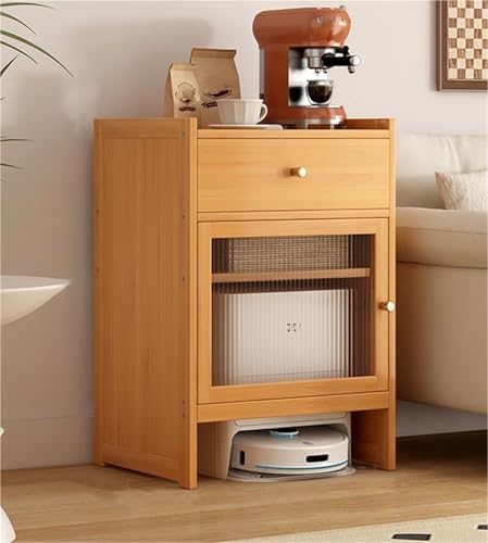 Bamboo Robot Vacuum Stand Cabinet - Smart Sweeper Storage Rack with Acrylic Doors & Adjustable Shelves for Home Organization & Space Saving