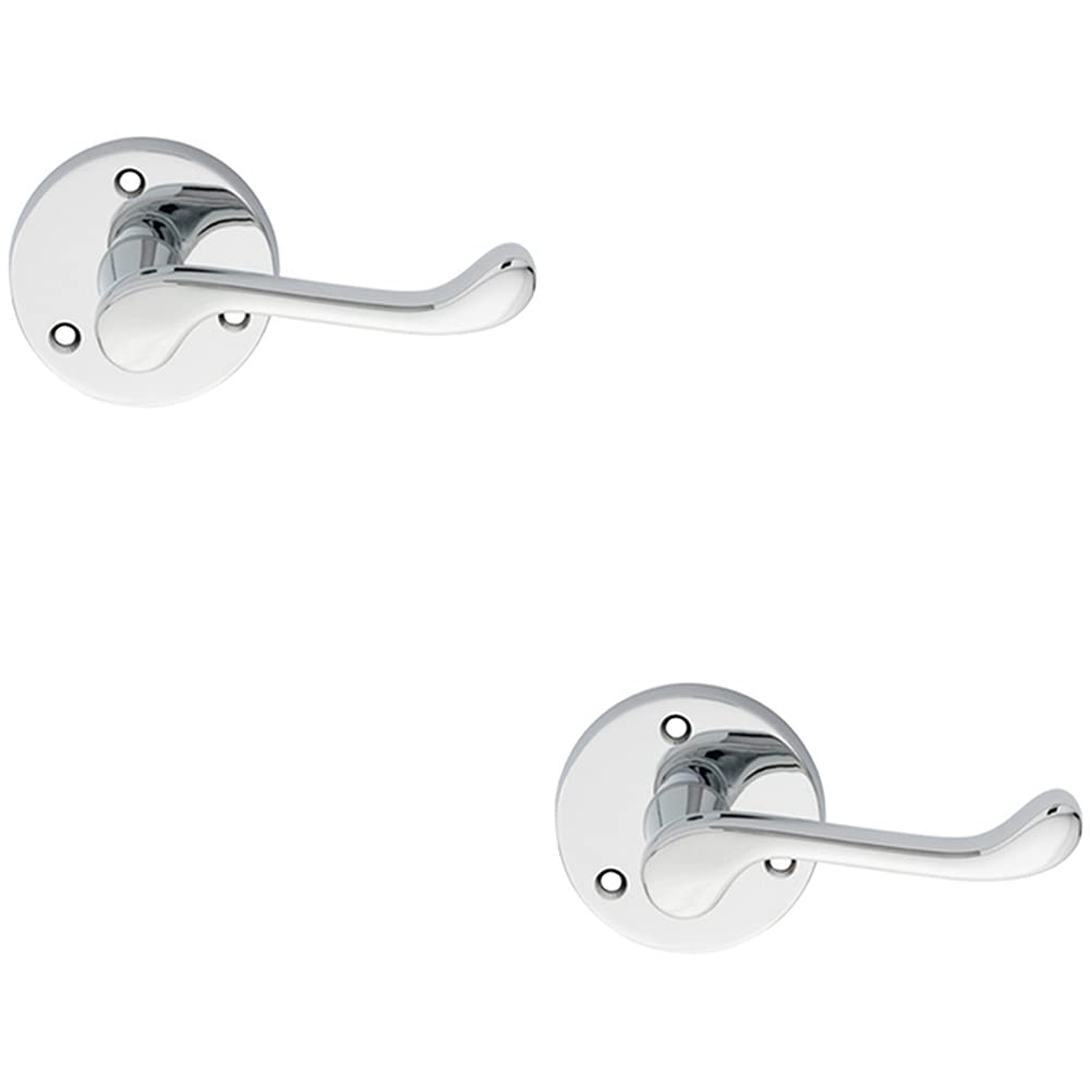 Loops Polished Chrome Pack | Pair Victorian Scroll Lever On 58Mm Round Rose - Door Handle | Traditional Door Handle Lever On Screwless Rose - Internal Door Hardware - Screws, Fixings And Spindle Included Size 2