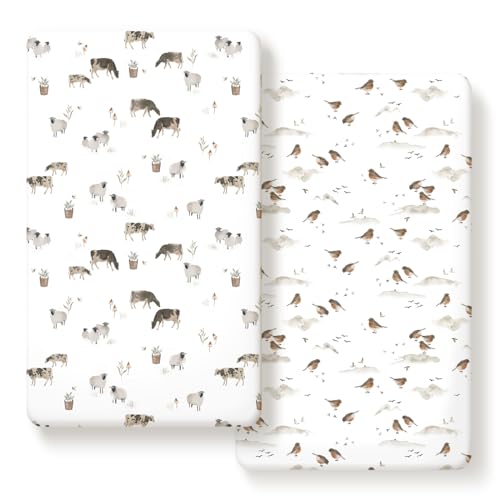 GRSSDER Jersey Knit Fitted Crib Sheets (Watercolor Cows)