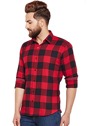 Image of Hancock Red & Black Buffalo Checked Pure Cotton Slim Fit Casual Shirt-43541RED