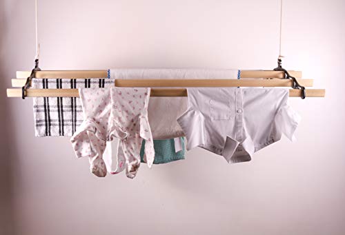 Thatch&Stone Traditional Clothes Airer 6 Rail Lath Classic Ceiling Dryer Pulley (Blue, 2.0m)