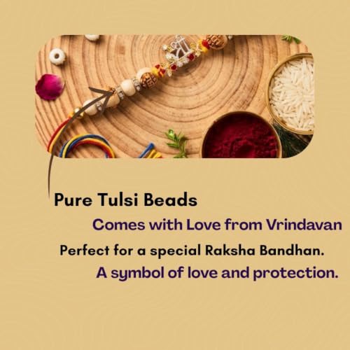 Image of Original Tulsi Rakhi for Brother | Handmade Natural Tulsi Beads Rakhi | Sacred Raksha Bandhan Rakhis for Boys | Traditional Spiritual Rakhi Gift