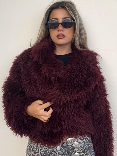 Yimoon Womens Faux Fur Coat Cropped Fluffy Fur Jacket Long Sleeve Lapel Collar Winter Fuzzy Shaggy Short Coat2