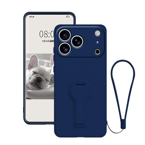 Coque iPhone 17 Pro silicone bleu foncé contre les chutes avec support vidéo