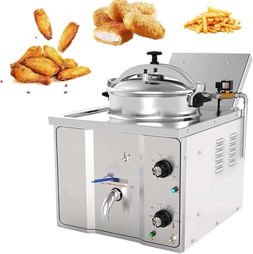 16L Electric Deep Fryer, 3000W Commercial Countertop Fryer Frying Machine w/Basket & Oil Tank, Chicken Fish Pressure Fryer Machine with 50-200? Adjustment, 30 Minutes Timer