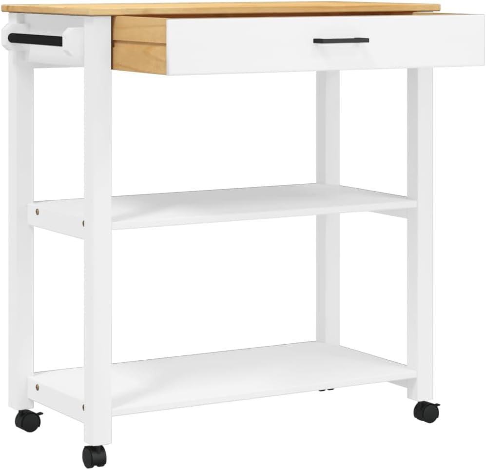 Kitchen Trolley Monza 33.1"x15.7"x35.4" Solid Wood Pine Kitchen Storage