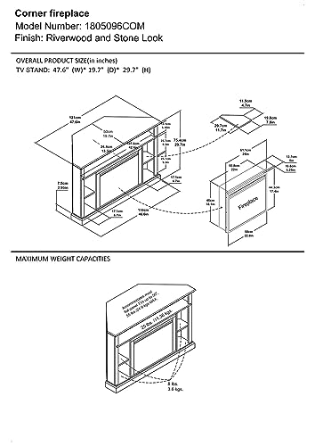 Ameriwood Home Overland Corner Fireplace TV Stand for TVs up to 50 Inch, Replaceable Electric Fireplace Insert Heater, Remote Control, Timer, Realistic Log and Flame Effect, Espresso - Thumbnail 6