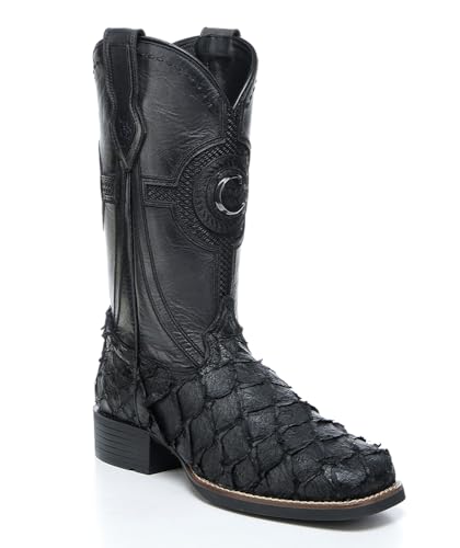 Cuadra Rodeo Boot Men Pirarucu Leather Exotic Pirarucu Black (Black, US Footwear Size System, Adult, Men, Numeric, Medium, 10.5)
