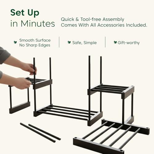 Image of KYARI 7 Tier Metal Plant Stand - Heavy Duty Black Powder Coated Vertical Plant Rack | Rust-Proof Multi Layer Flower Pot Stand for Balcony, Living Room & Outdoor Use (DIY Assembly Required)