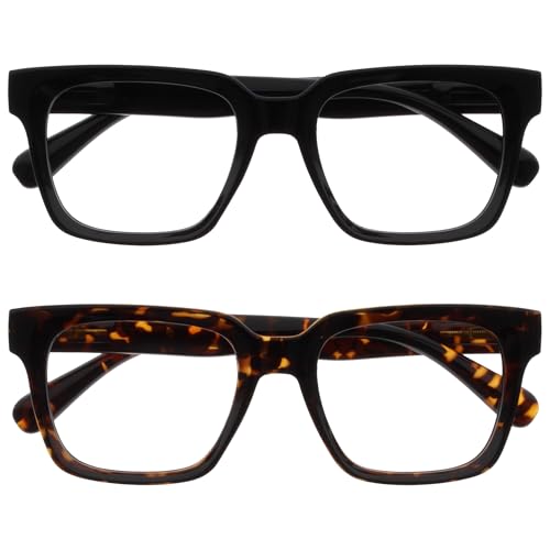 OPULIZERA Gafas luz azul mujer y hombre - Gafas de moda - pantalla ordenador con Antirreflectante y Antideslumbrante UV400 - Pacquete de 2 - Negro Marrón - +0,00