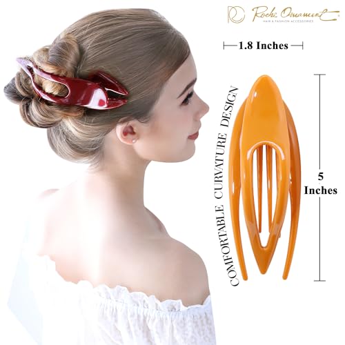 RC ROCHE 6 Pcs Flat Hair Clips Big Claw for Thick Hair French Duckbill Women No Slip Side Slide Curved Alligator Concord Strong Grip Hold Volume Lay Down Clamp, Large Classic Multicolor