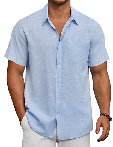 COOFANDY Men's Short Sleeve Button Down Shirts Summer Casual Textured Shirt Vacation Beach Wedding Shirts with Pocket