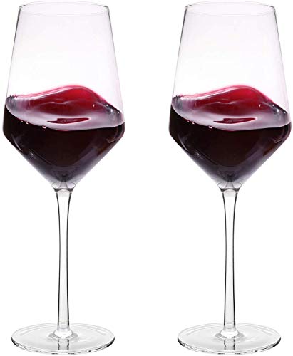 Verres à vin en cristal soufflé à la main - KOIOS BellaVino Verre à vin rouge / blanc chic fabriqué à partir de verre cristal 100% sans plomb, 16 oz, 9 ', parfait pour toute occasion, grand cadeau, lot de 2, clair