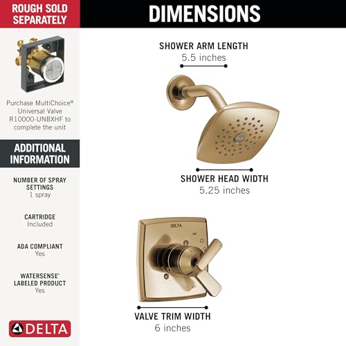Image of Delta Ashlyn 17 Series Dual-Function Shower Faucet Set, Gold 2-Handle Shower ValveTrim Kit, Champagne Bronze T17264-CZ (Valve Not Included)