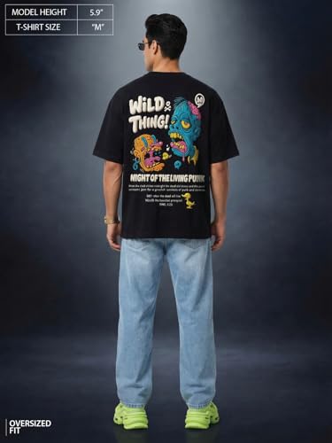 Image of Veirdo Oversized Baggy Fit Drop Shoulder Graphic Printed Design Half Sleeve T-Shirt for Men (Available Sizes: S to 2XL)