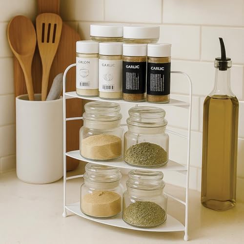 Banyo Mutfak Düzenleyici Organizer Köşe Rafı - Ayarlanabilir 3 Raflı Baharatlık (Beyaz) - Görsel 3