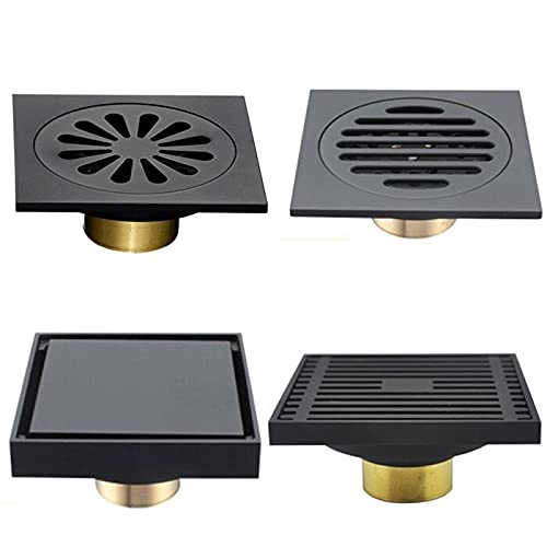 Drenaje de Ducha, Desague Ducha Moderno Negro Puro Invisible Ducha Drenaje de/Baño Balcón Use Material Latón Azulejos Rápidos Insertar Drenajes Cuadrados(C)