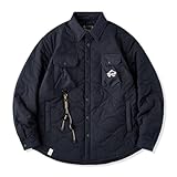 [karaku] 機能4ポケット 中綿入りキルティングジャケット (JP, アルファベット, M, ネイビー)