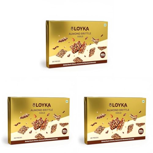 Image of Loyka Almond Brittle Gold Choco Box - 28 pcs |Premium Chocolate Gift Hamper | Chocolate & Nut Dryfruit Delicacy | Roasted California Almonds (40%), Dark Choco & Salted Caramel|Any-time snack,408 grams