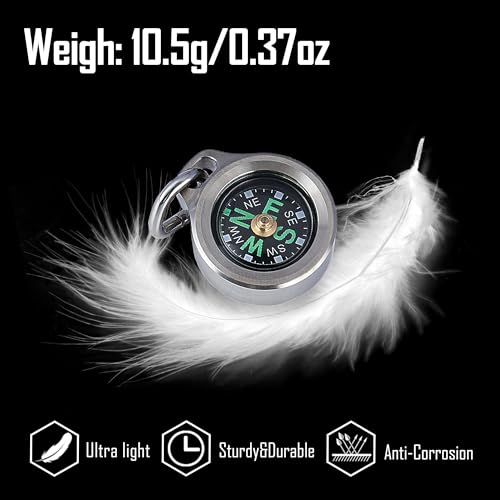 MecArmy CMP Titanium/Brass EDC Compass, Teardrop Shaped Design with Exquisite engrave, Fluorescence Glow in The Dark Max runtime of 6 Hours IPX5 Waterproof Free Beaded Chain Worn as Pendant