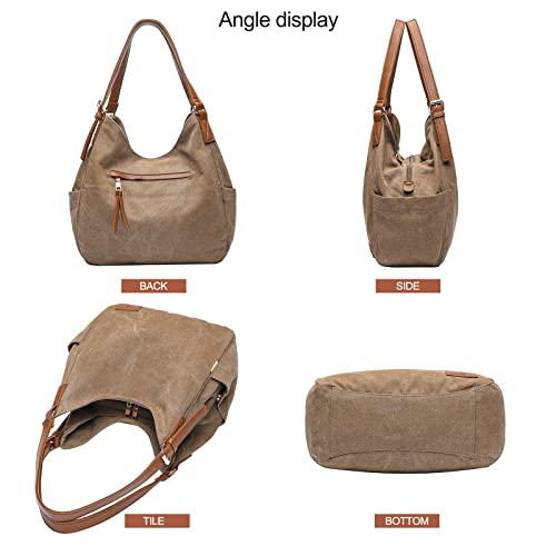 Image of Worldlyda Women Canvas Hobo Purse Multi Pocket Tote Shopper Shoulder Bag Casual Top Handle handbag with Embroidery Ethnic