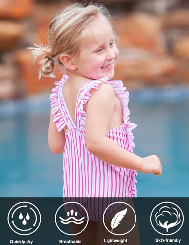 Image of RAISEVERN Baby Girls Swimsuit Ruffles Bathing Suits Cute Beach Sport Swimming Backless Summer One Piece Swimwear 2-7 Years