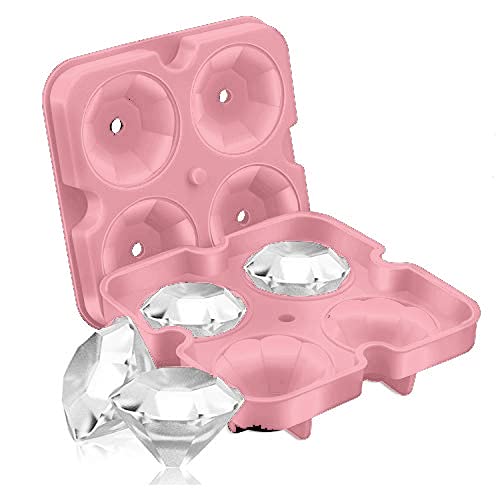 SAWNZC Ice Cube Trays Diamond Ice Cube Molds Reusable Silicone Flexible 4-Ice Trays Maker with Lid for Chilling Whiskey Cocktails, Funnel Included, Easy Release Stackable Ice Trays with Covers