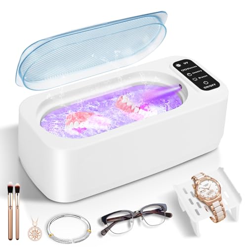 Ultrasonic Cleaner with UV Sterilisation – 350ml Portable Jewellery Cleaner & Retainer Cleaner, Multi-Purpose Ultrasonic Jewellery Cleaner for Glasses, Rings, Aligners & Mouth Guards
