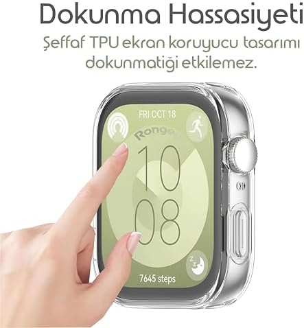 Rongep Huawei Watch Fit 3 için 360° Kasa Koruyucu Yumuşak TPU Kılıf Dokunmatiği ve Netliği Etkilemeyen Fit 3 Ekran Koruyucu Kılıf Darbelere Karşı Huawei Watch Fit3 Ekran Koruma (Şeffaf) - Görsel 2